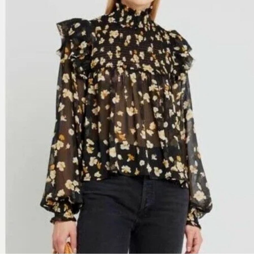 O.P.T. One Pretty Time Floral Smocked Blouse